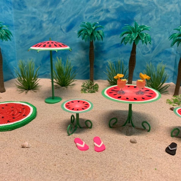 Miniature Watermelon Furniture - Your Choice - Miniature Beach - Beach Miniatures - Wedding Cake Toppers - Beach Terrarium - Fairy Gardent