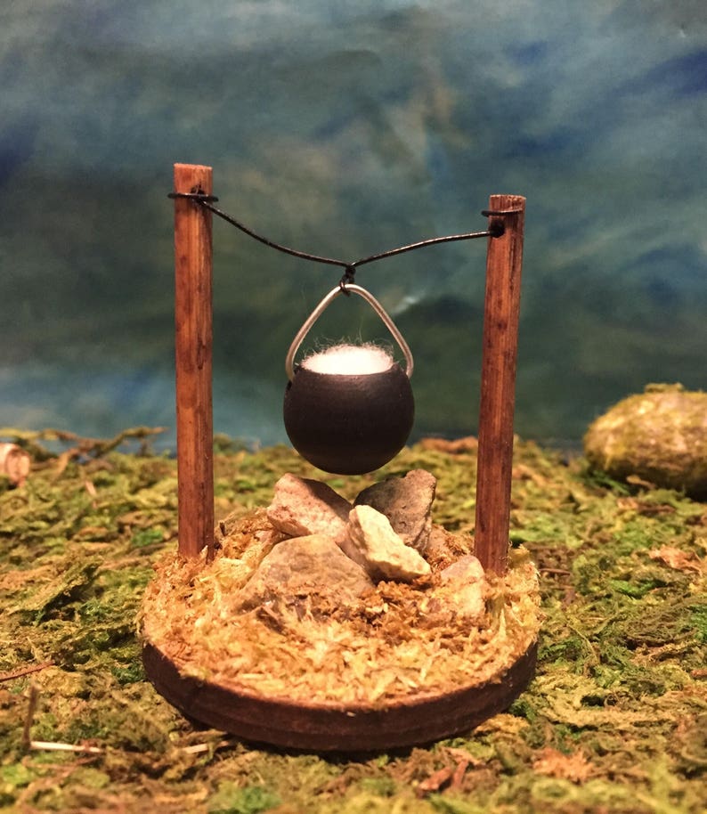 Miniature Dollhouse Campfire Pit With Pot Miniature Camping Etsy