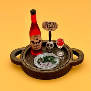 Miniature Dinner Tray - Halloween Miniatures - Fairy Garden - Cake Toppers - Terrarium - Halloween Decor - Miniature Skull - Dollhouse Decor