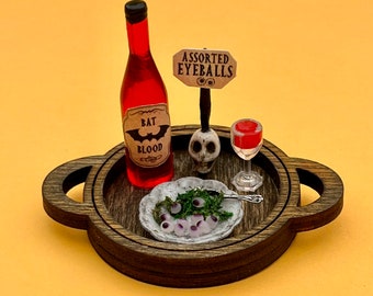 Miniature Dinner Tray - Halloween Miniatures - Fairy Garden - Cake Toppers - Terrarium - Halloween Decor - Miniature Skull - Dollhouse Decor