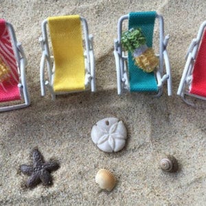 Miniature Dollhouse Lounge Chairs - Two Chairs Included - Miniature Beach - Beach Miniatures - Wedding Cake - Fairy Garden - Beach Terrarium