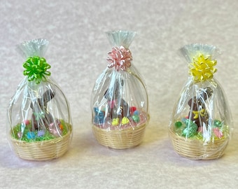 Miniature Easter Basket - Your Choice -Miniature Chocolate Bunny -Miniature Eggs-Miniature Peeps-Easter Miniatures-Fairy Garden-Cake Toppers