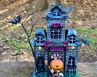 Miniature Sparkle Haunted House - Lights Up With Tea Light - Miniature Halloween - Fairy Houses -Miniature House -Miniature House -Terrarium