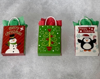 Miniature Christmas Bags - Your Choice - Christmas Miniatures - Miniature Bag - Fairy Garden - Christmas Decor - Cake Toppers -Christmas Bag
