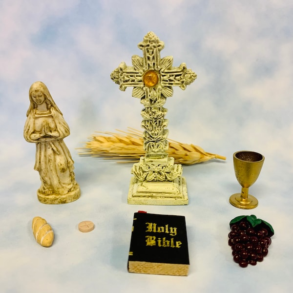 Miniature First Holy Communion Items - Holy Communion - Church Miniatures - Communion Gifts - Cake Toppers -Miniature Cross -Miniature Bible