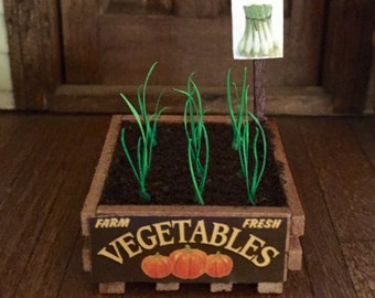 Miniature Scallion Flat - Miniature Scallions - Fairy Garden - Miniature Garden - Miniature Vegetables - Cake Toppers - Miniature Vegetables