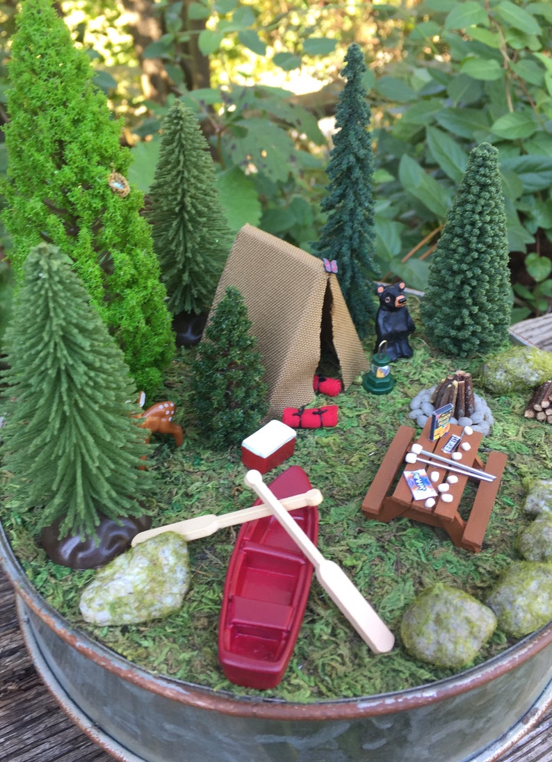 Miniature Camping Scene With Canoe Tent Deer and Bear enjoy Etsy Free xmas cute deer cross stitch pattern pdf online download