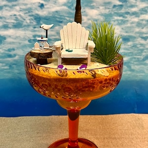 Miniature Beach Scene In Margarita Glass -Ocean View -Beach Miniatures -Terrarium -Margarita Glass - DIY -Wedding Cake Toppers -Wedding Gift