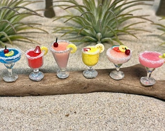 Miniature Tropical Drinks - Your Choice - Cake Toppers - Beach Miniatures - Dollhouse Drinks - Miniature Cocktails - Miniature Food