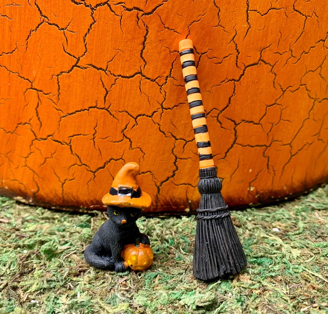 Miniature Witch Cat or Witch Broom Your Choice Halloween Miniatures