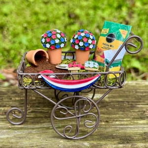 Miniature Dollhouse Rustic Americana Potting Cart - Miniature Flowers - Miniature Garden - Fairy Garden - Americana - Independence Day