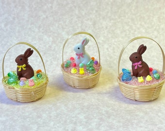 Miniature Easter Basket - Your Choice -Miniature Chocolate Bunny -Miniature Eggs-Miniature Peeps-Easter Miniatures-Fairy Garden-Cake Toppers