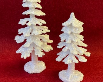 Miniature White Sparkle Trees - Your Choice - Christmas Miniatures - Outdoor Miniatures - Miniature Trees - Cake Toppers - Miniature Trees