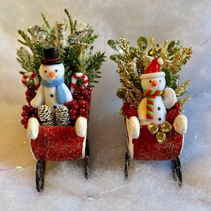 Miniature Christmas Sleigh - Your Choice - Christmas Miniatures - Miniature Sleigh-Fairy Garden -Terrarium -Miniature Santa -Christmas Decor