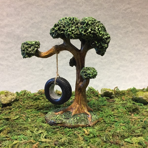 Fairy Garden Tire Swing on Tree - Fairy Garden - Miniature Swing - Terrarium - Fairy Accessories - Miniature Garden - Miniature Tire Swing