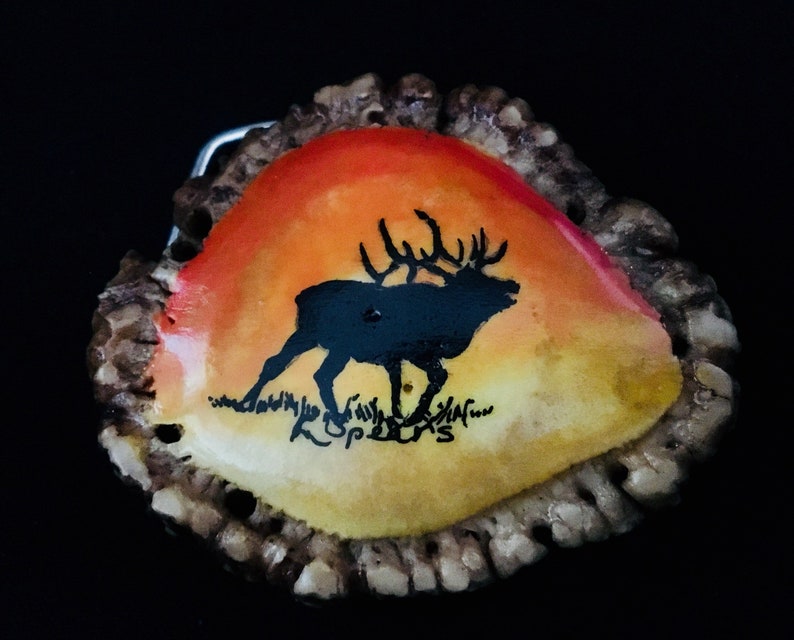 Hand Painted Elk Horn Belt Buckle Etsy