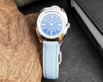 Timex Retro Ladies Watch 1977 with Blue Dial and Manual Wind Movement