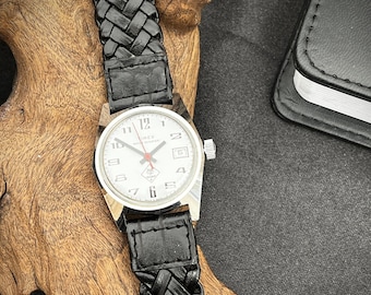 Relógio masculino Timex Sprite Cub Scouts 1977 mostrador branco com janela de data Movimento manual