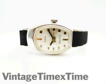 Timex Electronic 1970 Ladies Silver Dial White Rolled Gold Case Watch West German 8 Jewel Electric Movement