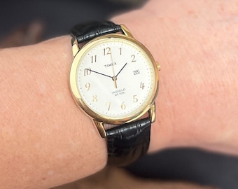 Timex 1990's Easyreader Indiglo Mens Cream Dial Quartz Watch