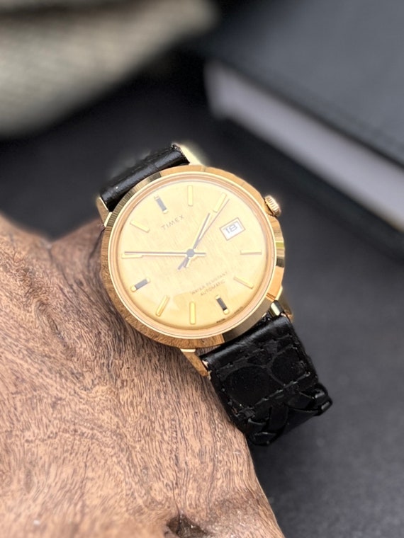 Vintage Timex Viscount Self Wind Automatic Mens Watch Date Gold‎ Tone Working 1971 Timex Cal 32 46360 Viscount Self Wind Man main image 2