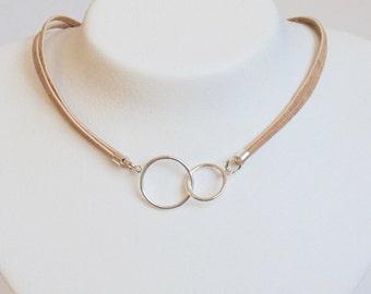 woman necklace, rings intertwined, pendant of 925 silver, natural cork, hypoallergenic, lifelong friends, to say I love you, PaolinaBijoux