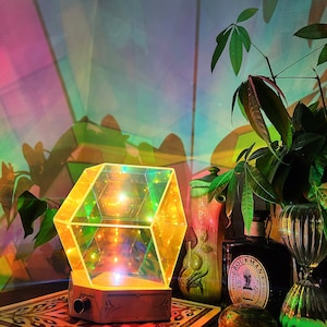 Night Light for Home Decor: Starfield Rhombic Dodecahedron Infinity Prism Table Lamp