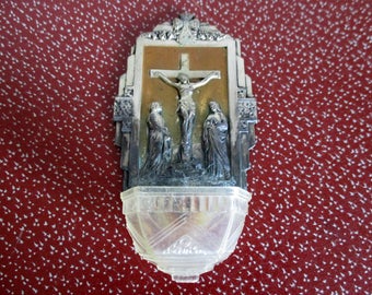 Holy Water Font, Religious Plaque, French Religious Souvenir, Benitier, Christian Decor, Religious Cross, Plastic Font, Religious Decor