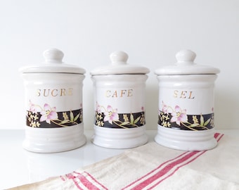 Vintage Kitchen Storage Jars - Set Of Three French Ceramic Kitchen Canisters