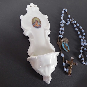 Porcelain Benitier | French Antique Benitier | Vintage Ceramic Holy Water Font | French Religious Décor