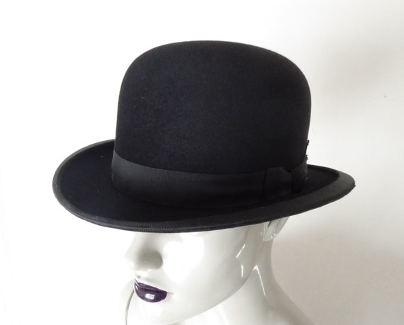 Black Bowler Hat Vintage Beaver Finish 