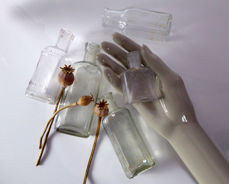 Vintage Glass Tonic Bottles Antique Apothecary Bottles Chemists Advertising image 1