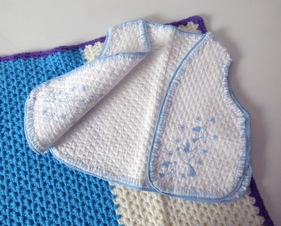 White Baby Waistcoat With Blue Hand Embroidered D… - image 3