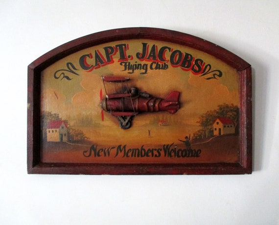 Captain Jacobs Flying Club - Vintage Wooden Sign - Aviation Decor