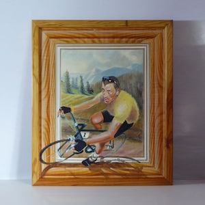 Tour De France Yellow Jersey | Original oil Painting By French Artist | Tour De France Pyrenees Climb