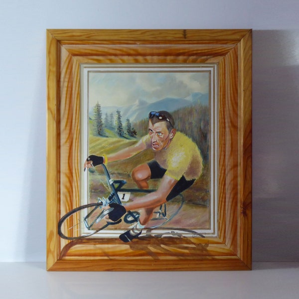 Maillot Jaune Tour De France | Peinture à l'huile originale d'un artiste français | Ascension du Tour de France dans les Pyrénées