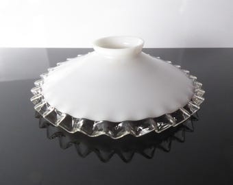 Vintage French Opaline Glass Lampshade: Frilly Edge Pendant Light