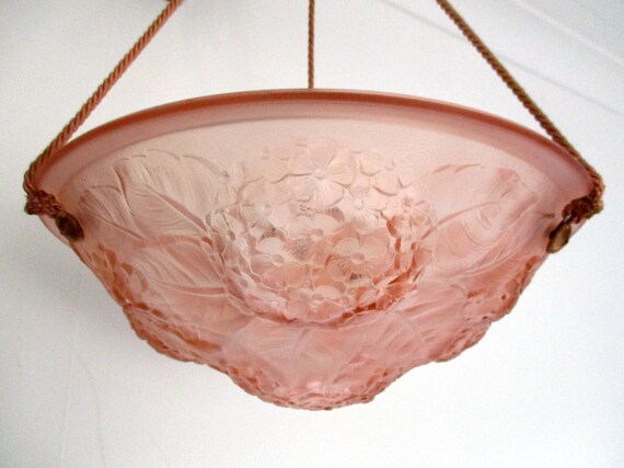 Pink Glass Lamp Shade Ceiling Light Antique Plafonnier French Pink Glass Glass Light Shade Ceiling Lighting Floral Lampshade
