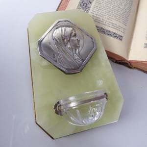 Antique French Marble Benitier: Virgin Mary Holy Water Font