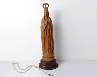 Wooden Madonna Figurine - Vintage Religious Statue