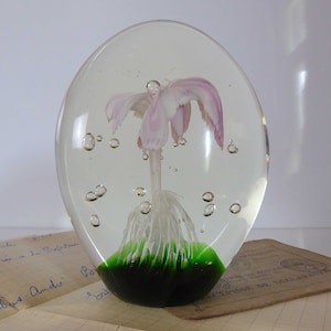 Vintage Glass Paperweight - Heavy Floral Paperweight