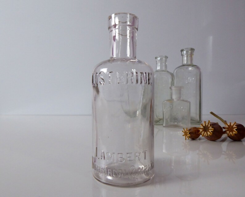 Vintage Glass Tonic Bottles Antique Apothecary Bottles Chemists Advertising image 4