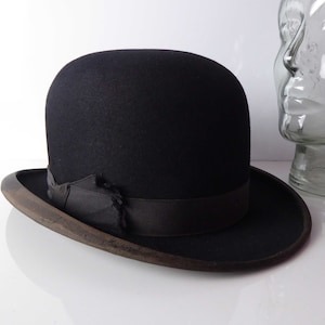 Black Bowler Hat - Vintage Billycock Or Bob Hat - Derby Hat - Steampunk Style - Formal Headwear - Moores British Made