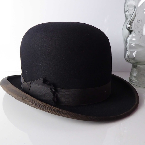 Vintage Black Bowler Hat | Billycock Or Bob Hat | Derby Hat | Steampunk Style | Formal Headwear | Moores British Made