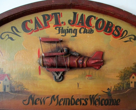 CAPT. JACOBS Flying Club ヴィンテージサインボード Captain Jacobs Flying Club - Vintage Wooden Sign - Aviation