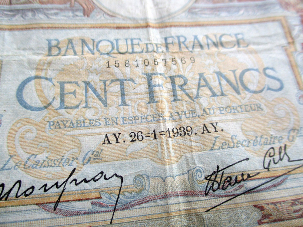 Banque De France 100 Frank 1939 Franse bankbiljet Vintage Etsy Banque De France 100 Frank 1939 Franse bankbiljet Vintage Etsy