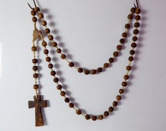 Large Wooden Wall Rosary, Vintage French Religious Home Or Altar Décor