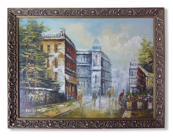 Paris Street Scene - Mid Century French Oil Painting - Original Signed Art