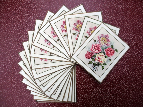 Vintage Floral Christmas Cards - Set of 18 Traditional Xmas Greetings