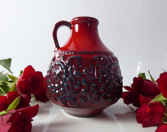 Jasba によるヴィンテージ西ドイツ陶器花瓶、茶色の赤釉陶器、1960